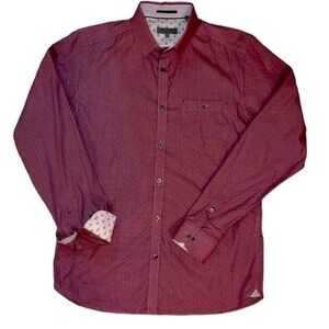 {NWOT Ted Baker London Burgundy White Micro-dotted Men’s Dress Shirt 3 Medium}